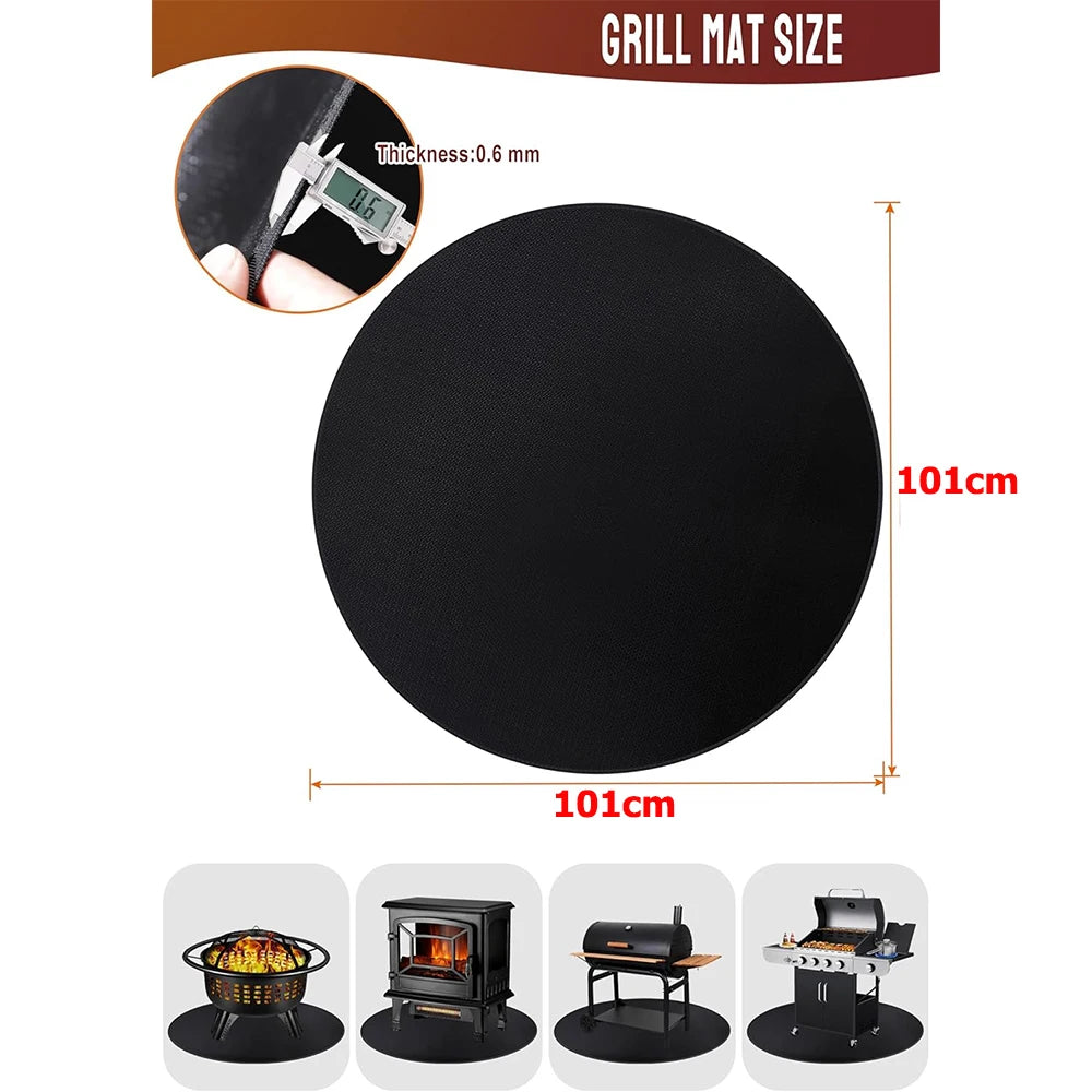 Round Fireproof Fire Pit & Under Grill Mat – Oil-Proof, Waterproof BBQ Pad – Great for Protecting Decks, Patios & Lawns