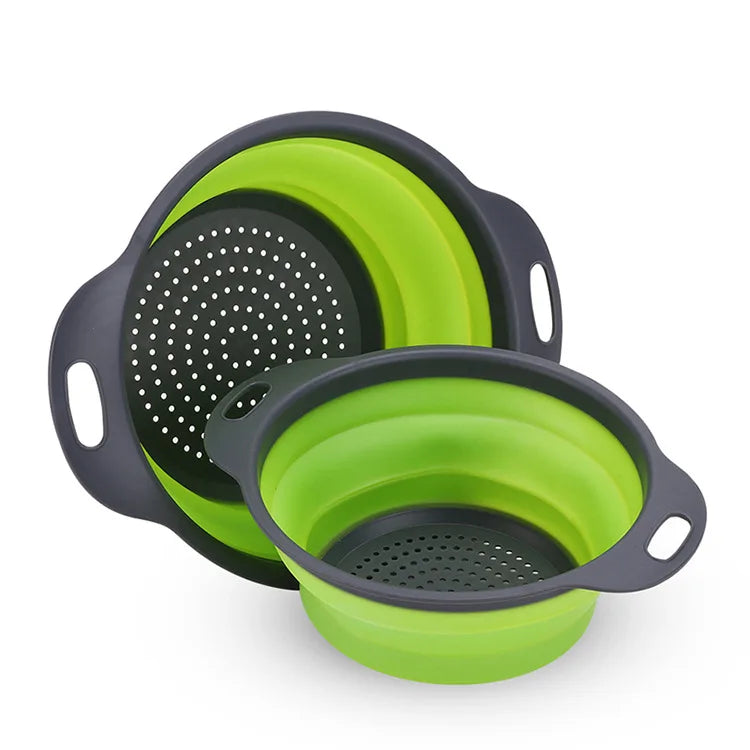 Round Folding Colander Basket – Collapsible Fruit & Vegetable Cleaning & Drainage Basket – Perfect for Rinsing Produce & Draining Pasta – Available in Green, Orange & Red Colours