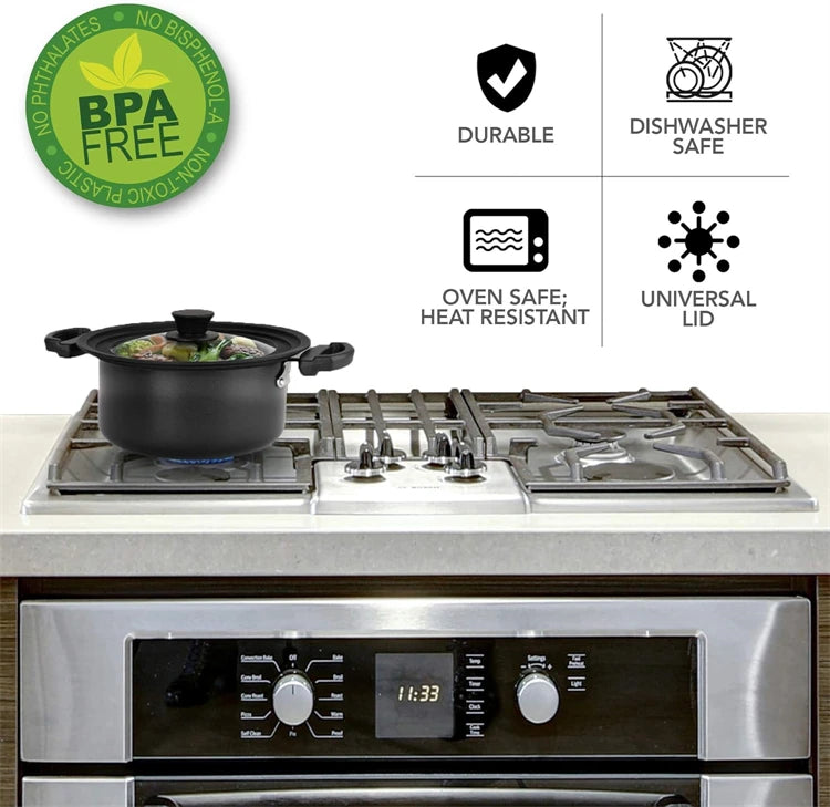 Universal Tempered Glass Pot & Pan Lid with Heat Resistant Silicone Rim – Fits Multiple Sizes of Pots, Pans & Skillets – Ideal for Simmering, Steaming & Keeping Food Warm – Available in 6 Size Ranges from 16cm to 30cm