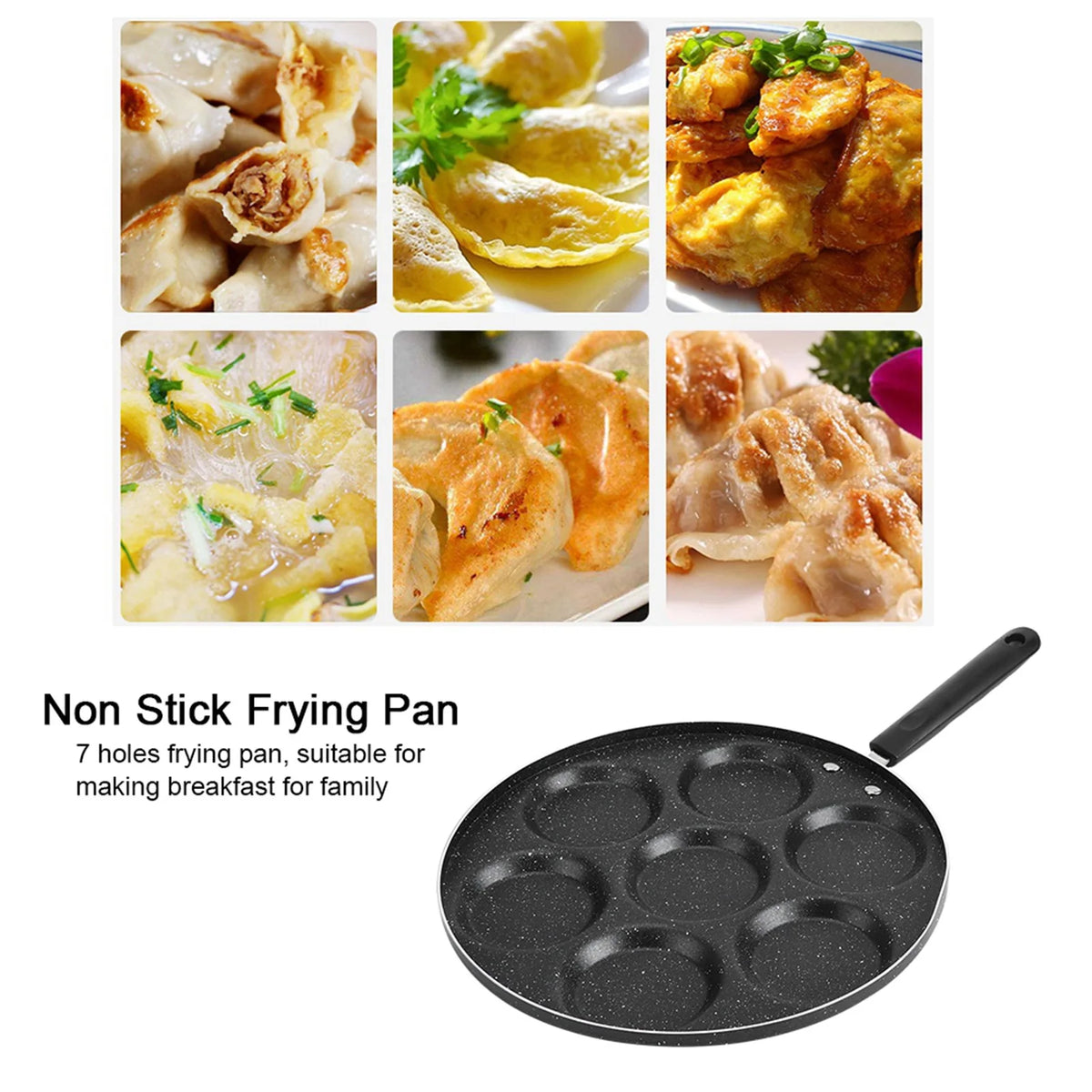 7 Hole Non-Stick Egg Frying Pan – Aluminium Fried Egg & Burger Pan with Heat-Resistant Handle – Best for Eggs, Mini Pancakes & Burgers