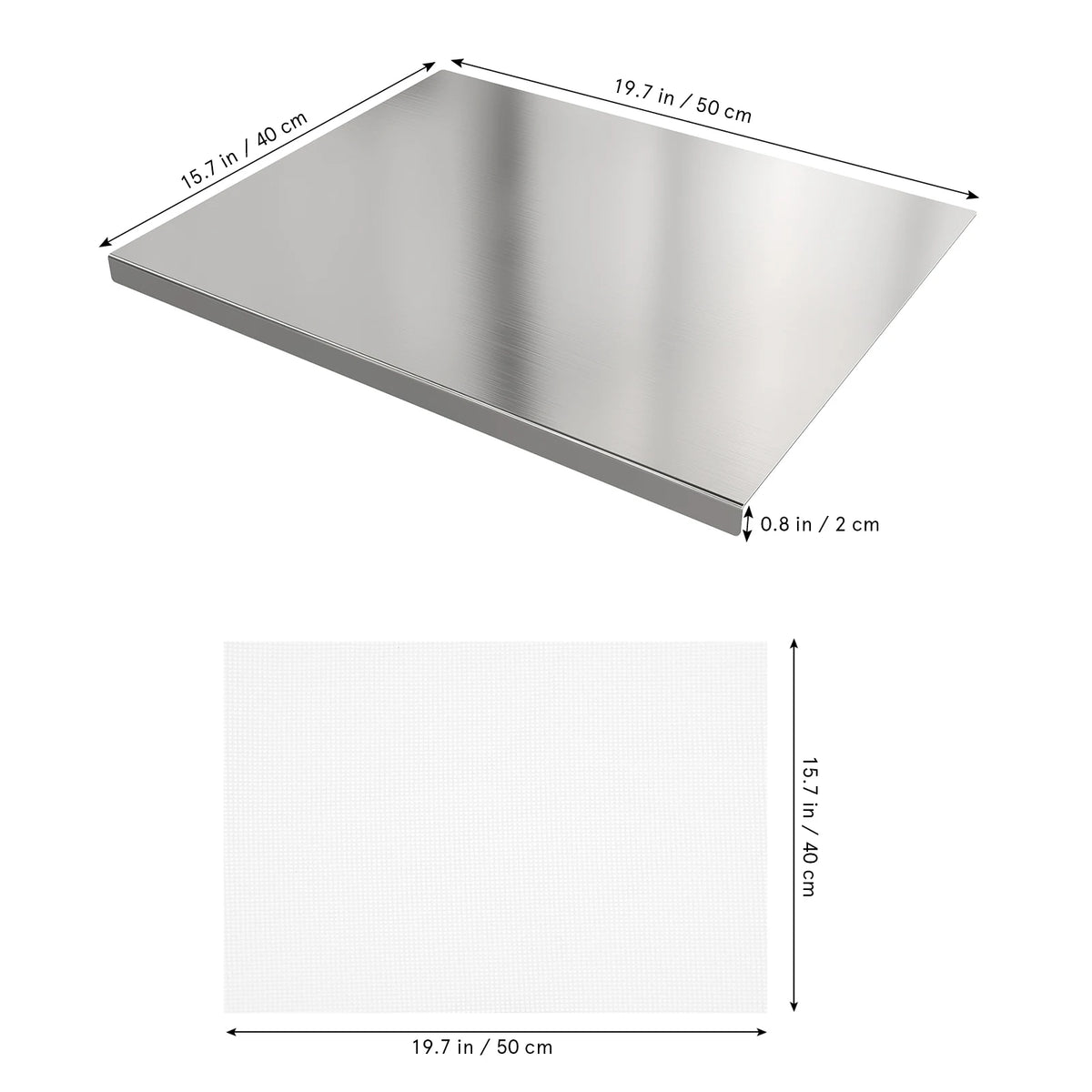 Stainless Steel Chopping Board with Counter Lip – Large Food-Grade Metal Cutting Board with Non-Slip Mat – Ideal for Meat, Veg, Bread & Dough – Available in 50 x 40cm & 70 x 58cm