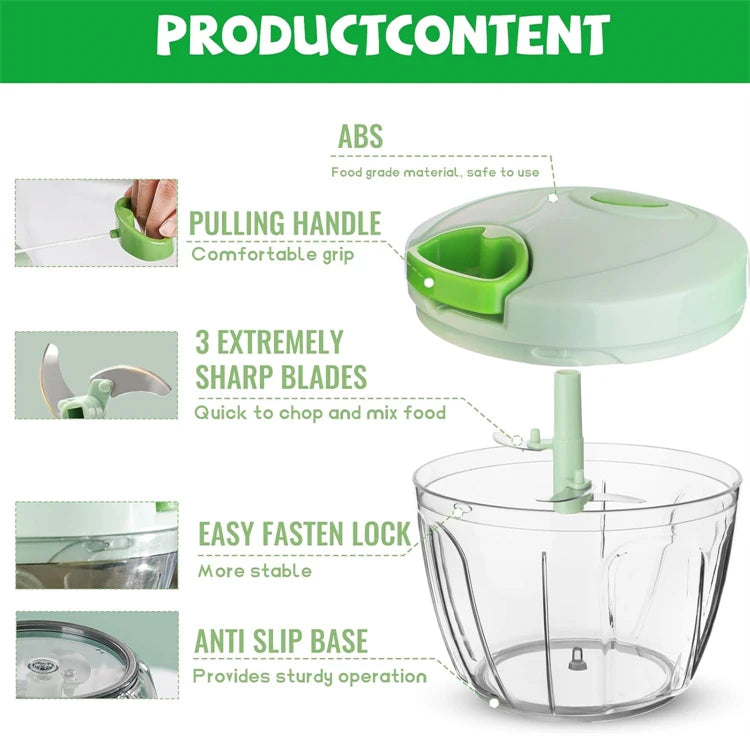 Manual Pull String Vegetable Chopper – Portable Hand Food Processor & Garlic Mincer – Perfect for Chopping Onions, Garlic & Herbs