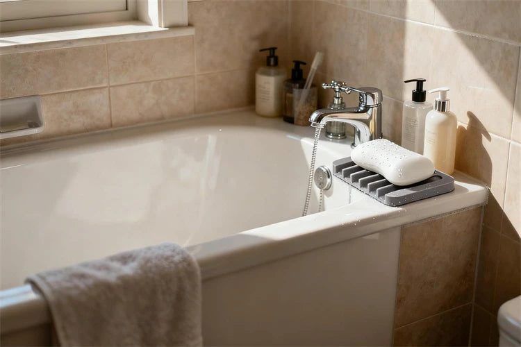 Self Draining Silicone Sponge & Soap Holder – Waterfall Soap Dish Drainer – Ideal for Kitchen Sinks & Bathrooms