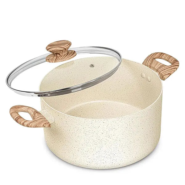 Stock Pot with Glass Lid & Wooden Handles-Available in Black & White Colour  – Capacity: 5L