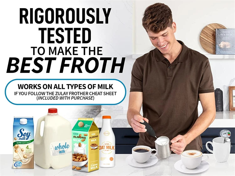 Handheld Electric Milk Frother – Stainless Steel Whisk Foam Maker & Drink Mixer – Great for Cappuccino, Latte, Hot Chocolate & Frappé – Available in White, Red, Black, Light Green & Silver Colours