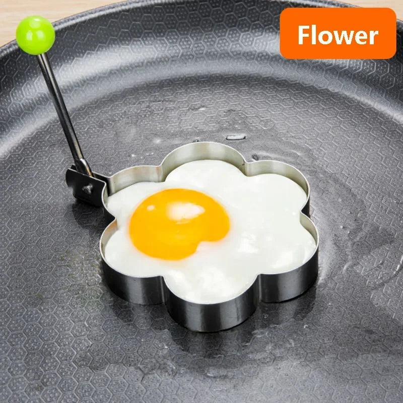 Stainless Steel Heart & Shaped Egg Moulds with Handles – Fried Egg & Pancake Rings – Great for Breakfasts, Omelettes & Special Occasions – Available in Singles & Sets