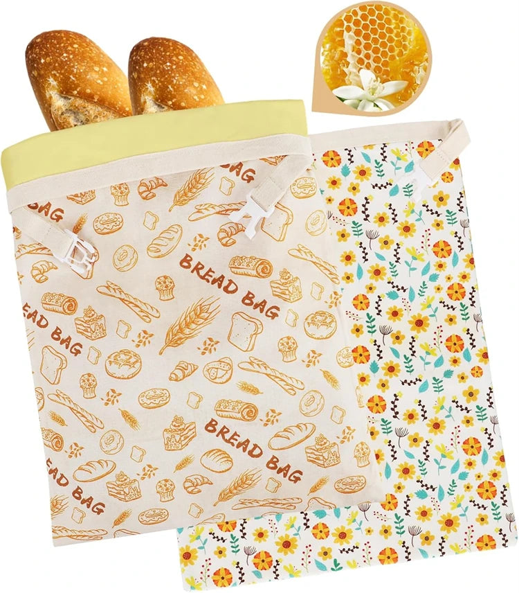 Reusable Beeswax Sourdough Bread Bag – Large Cotton & Linen Bread Storage Bag – Best for Homemade Sourdough & Loaves