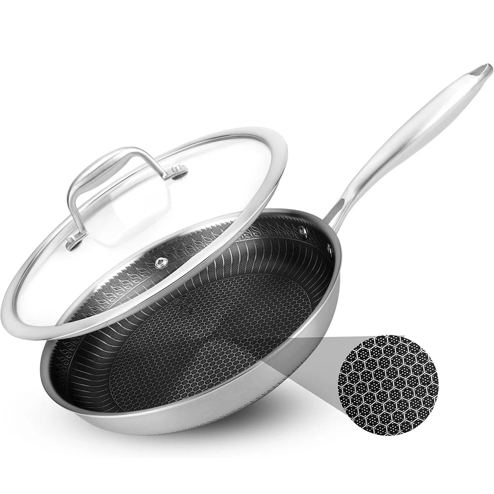 316 Stainless Steel Honeycomb Nonstick Frying Pan – Induction Compatible Skillet & Omelette Pan – Great for Eggs, Steak & Fish – Available With or Without Lid