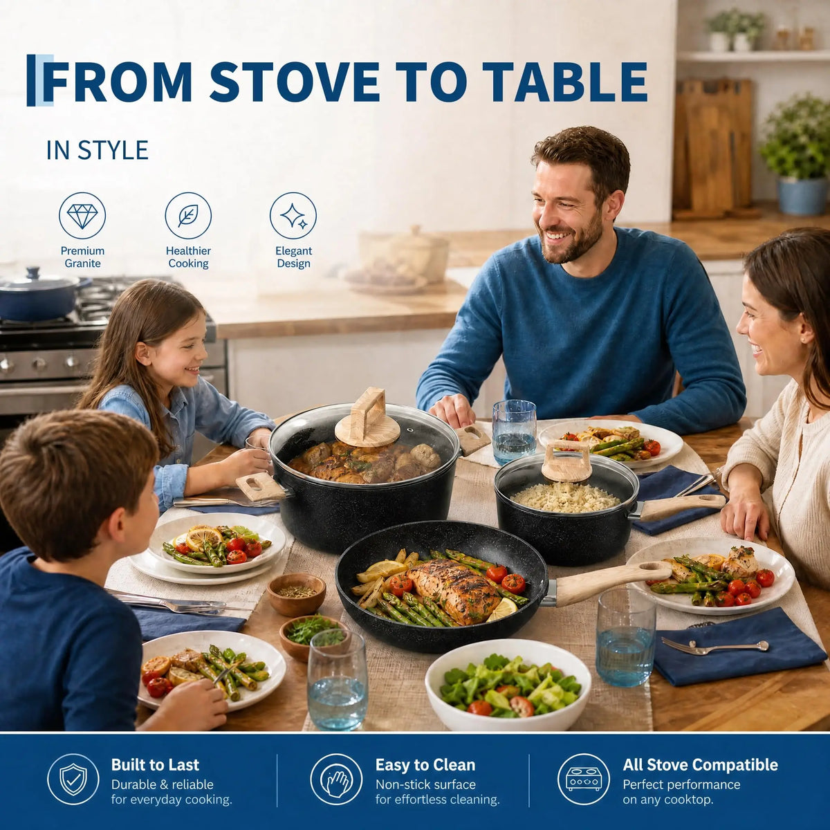 14 Piece Ceramic Non-Stick Cookware Set – PFAS-Free Induction Pots & Pans with Frying Pans, Saucepan, Sauté Pan & Stockpot – Perfect for New Homes & Family Cooking – Available in Black & White
