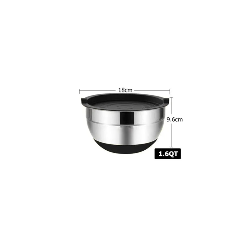 6 Piece Stainless Steel Mixing Bowl Set with Lids & Non-Slip Bases – Nesting Baking & Storage Bowls – Best for Baking, Salads & Food Prep