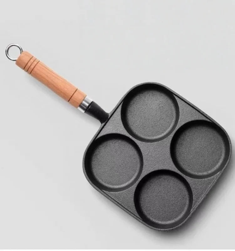 Cast Iron 4-Hole Breakfast Egg Pan – Gas & Induction Compatible | 4 Shape Options
