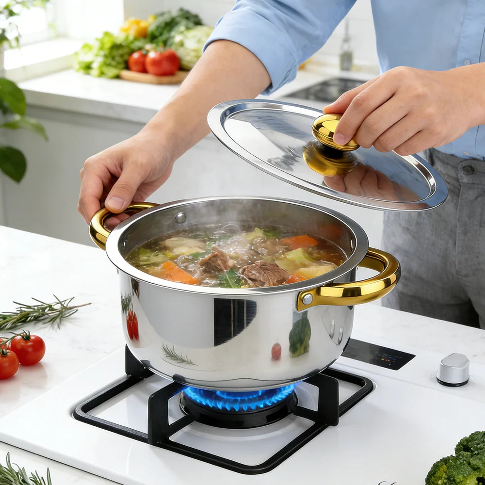 Stainless Steel Cookware Set with Kettle & Non-Stick Pan – Thickened Stockpots 18cm to 24cm with Lids – Ideal for All Hobs – Available in 14 & 17 Piece Sets