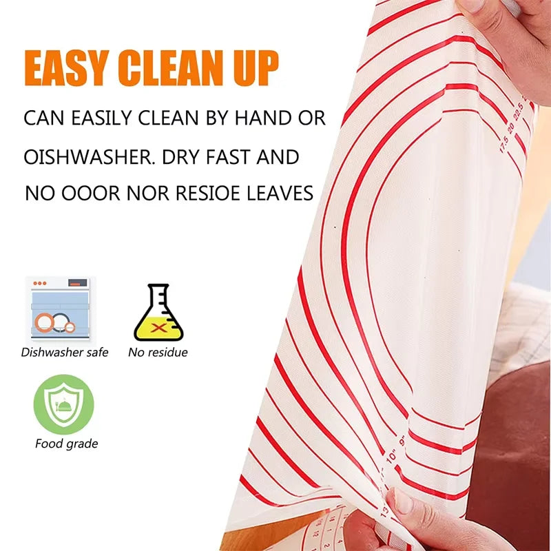 Thick Silicone Baking Mat with Measurements & Raised Edges – Reusable Non-Stick Pastry & Dough Rolling Mat – Great for Kneading, Rolling & Baking – Available in Red & Black Colours