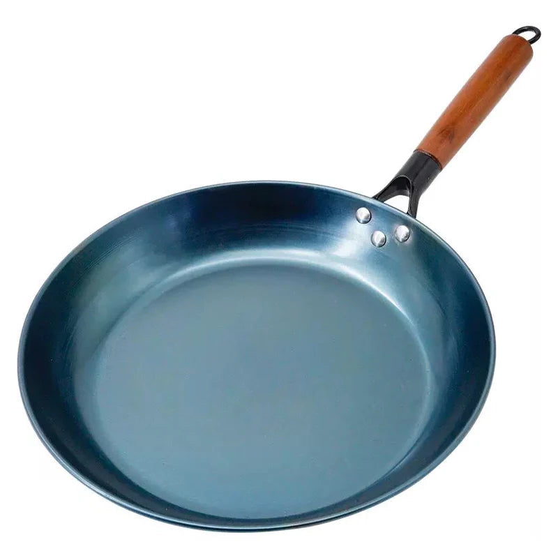 Uncoated Iron Flat-Bottom Frying Pan – Durable Skillet for Even Heat Cooking