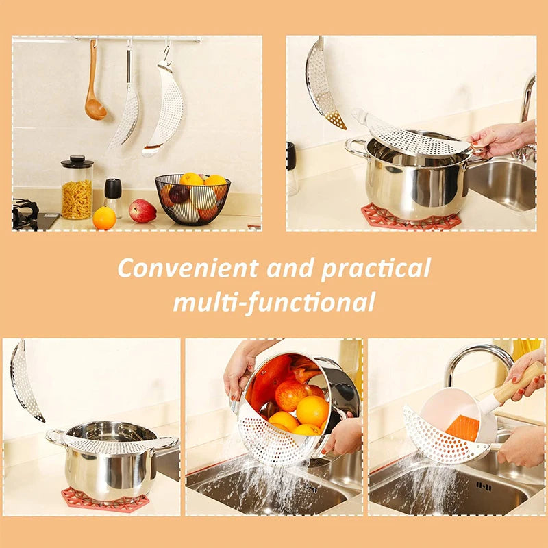 Stainless Steel Pot Strainer with Handle – Pasta Colander Insert & Pan Drainer – Ideal for Draining Pasta & Vegetables from Different Pots