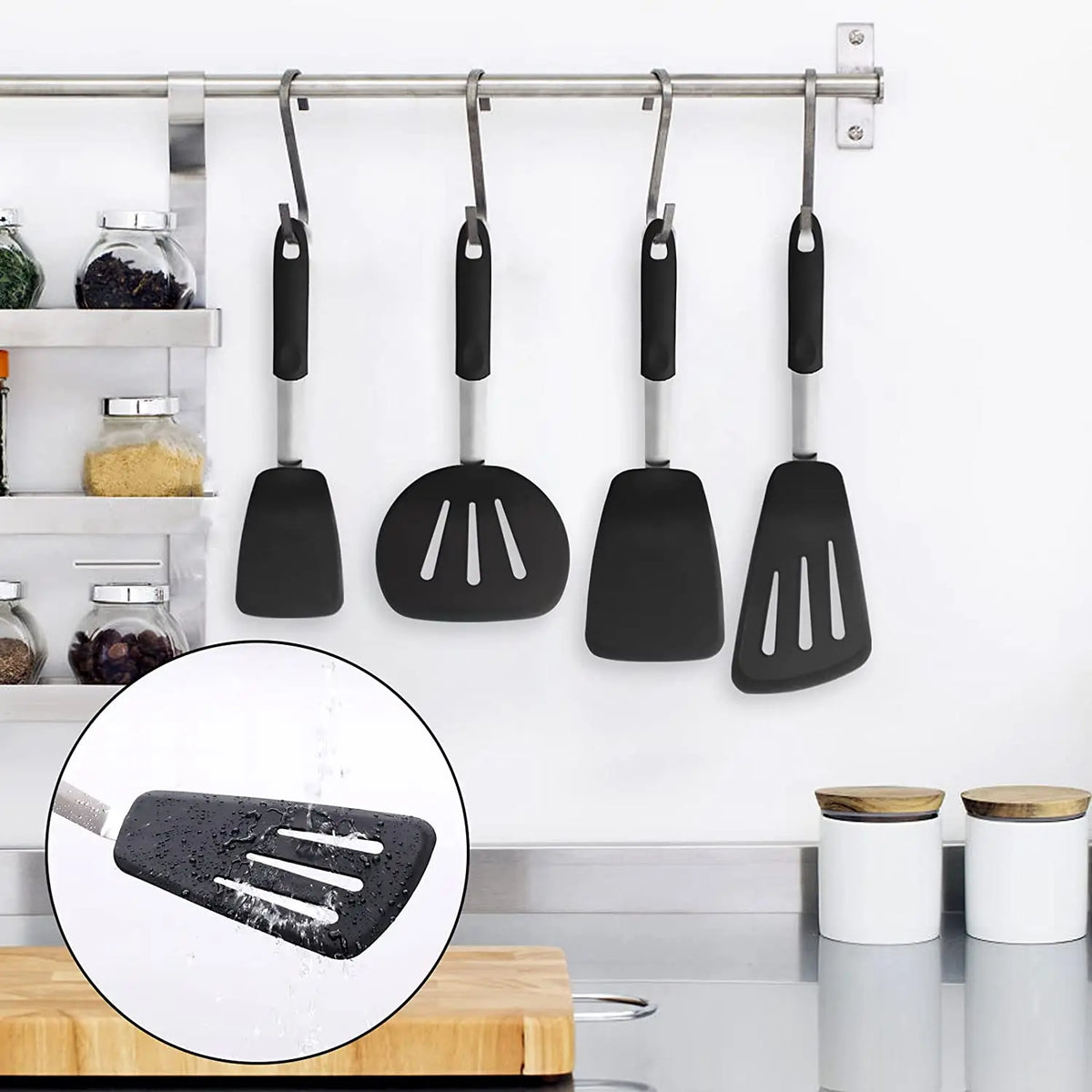 Silicone Turner Spatula Set – Extra Large Wide Flexible Heat Resistant Cooking Turners – Perfect for Flipping Pancakes, Eggs, Fish & Burgers