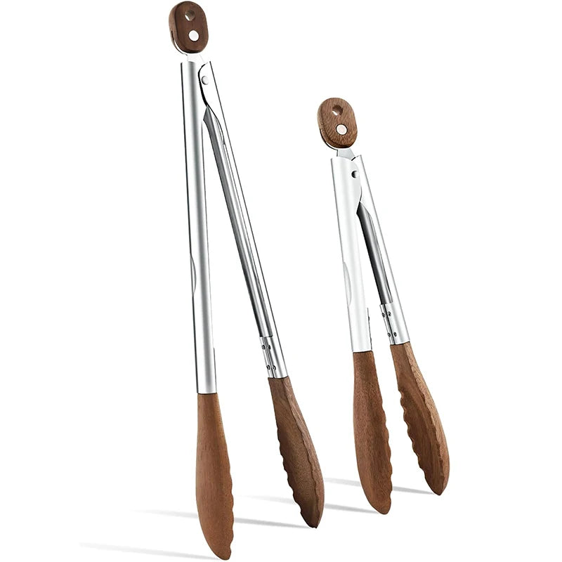 Stainless Steel Kitchen Tongs with Wooden Tips