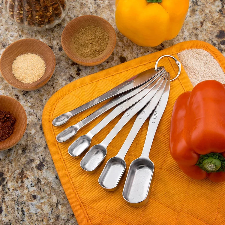 6 Piece Stainless Steel Measuring Spoon Set – Narrow Spoons for Spice Jars – Perfect for Cooking & Baking Measurements