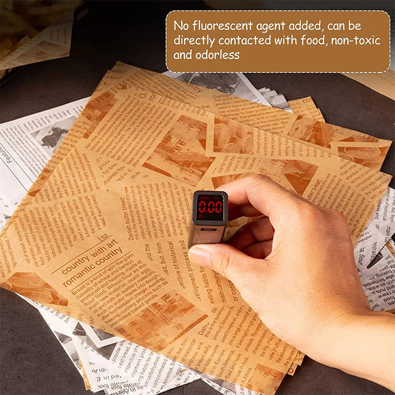 50 Piece Greaseproof Deli Paper Sheets – Non-Stick Sandwich Wrapping & Baking Paper – Perfect for Burgers, Sandwiches, Bread & Pizza – Available in Brown & White