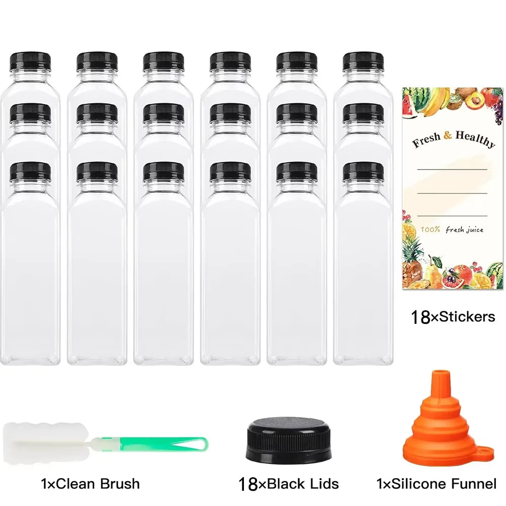 500ml Reusable Plastic Juice Bottles with Tamper-Proof Caps – Clear Drink Containers – Best for Fresh Juice, Smoothies & Picnics – Available in 6 Pieces, 12 Pieces & 18 Pieces