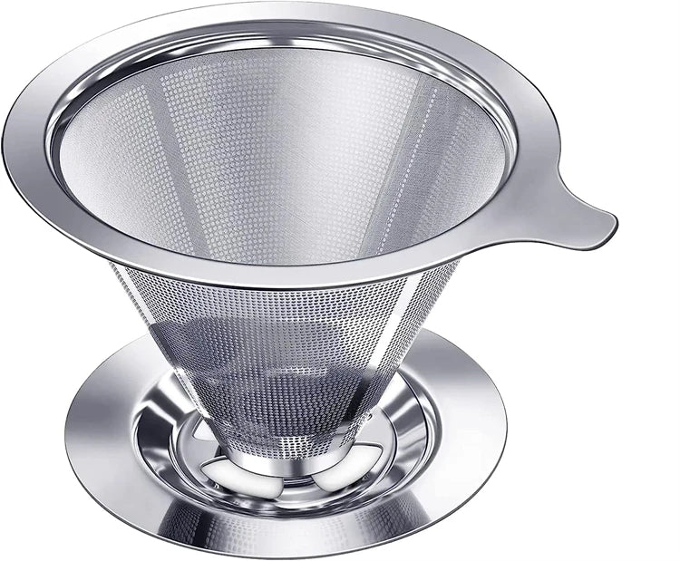 Stainless Steel Reusable Pour Over Coffee Dripper – Paperless Cone Coffee Filter for 1-4 Cups – Great for Fresh Filter Coffee at Home