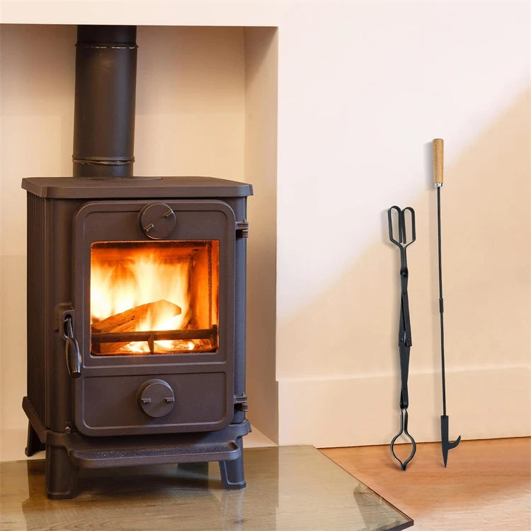 Firewood Tongs & Fire Poker Set with Wooden Handles – Rustproof Campfire & Fire Pit Set – Perfect for Fireplaces, Fire Pits & Campfires – Available as Tongs, Poker, Forks or Full Set