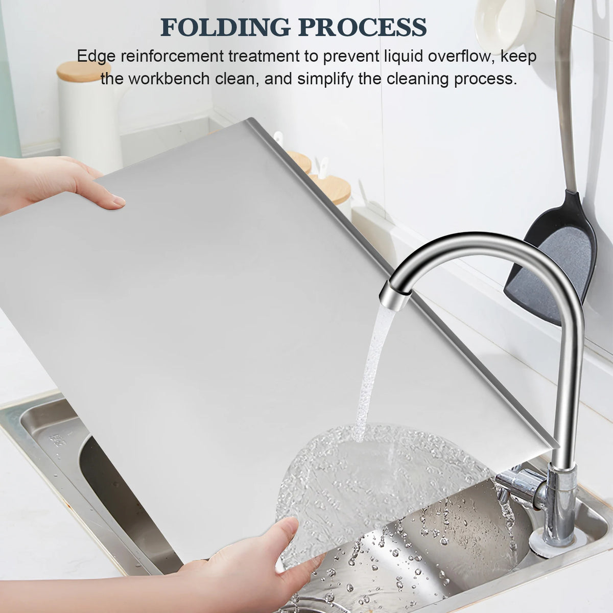 304 Stainless Steel Chopping Board with L-Shaped Edge & Silicone Mat – Thickened Double-Sided Cutting Board – Perfect for Meat, Vegetables & Kneading Dough