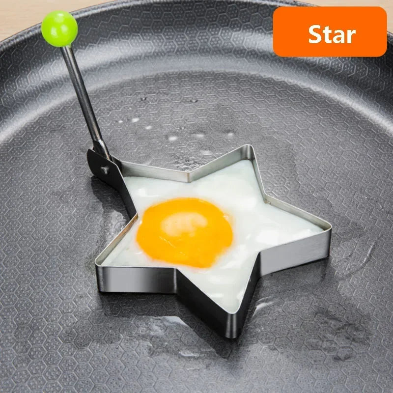 Stainless Steel Heart & Shaped Egg Moulds with Handles – Fried Egg & Pancake Rings – Great for Breakfasts, Omelettes & Special Occasions – Available in Singles & Sets