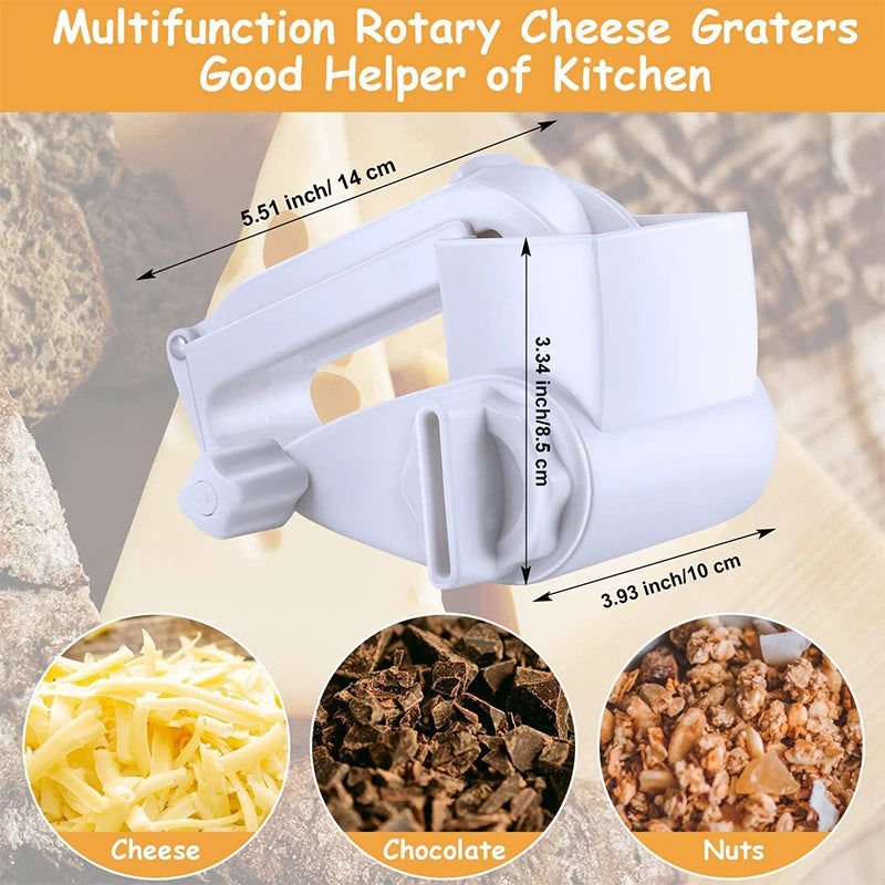 Handheld Rotary Cheese Grater with Stainless Steel Drum – Manual Cheese Grater – Great for Hard Cheese, Chocolate & Nuts