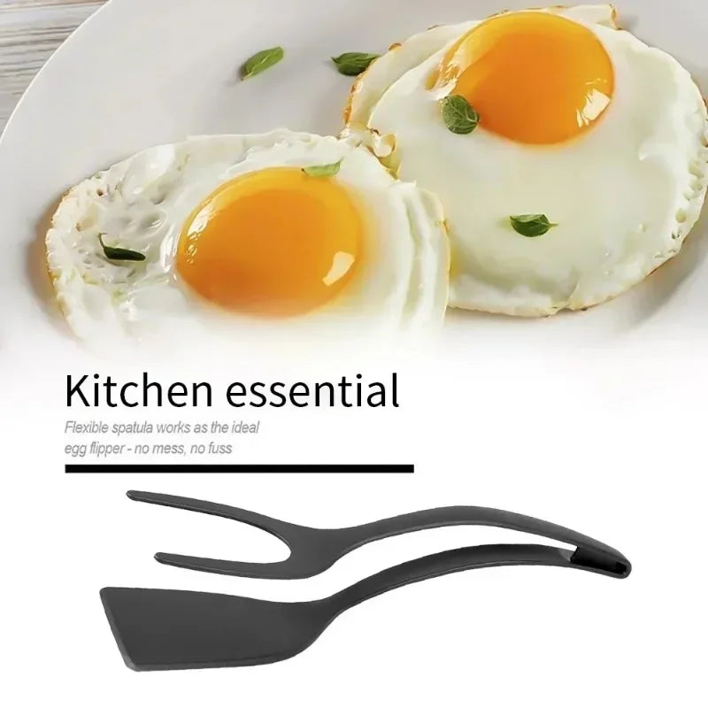2-in-1 Flip Tongs with Egg Spatula – Nylon Grip Turner & Clamp for Pancakes, Eggs & Steak – Best for Non-Stick Pans