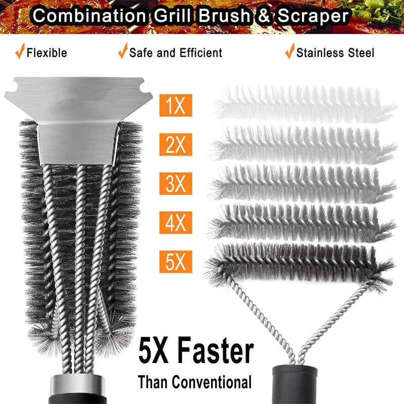 Stainless Steel Grill Brush and Scraper with Long Handle