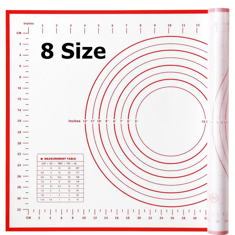 Thick Silicone Baking Mat with Measurements & Raised Edges – Reusable Non-Stick Pastry & Dough Rolling Mat – Great for Kneading, Rolling & Baking – Available in Red & Black Colours