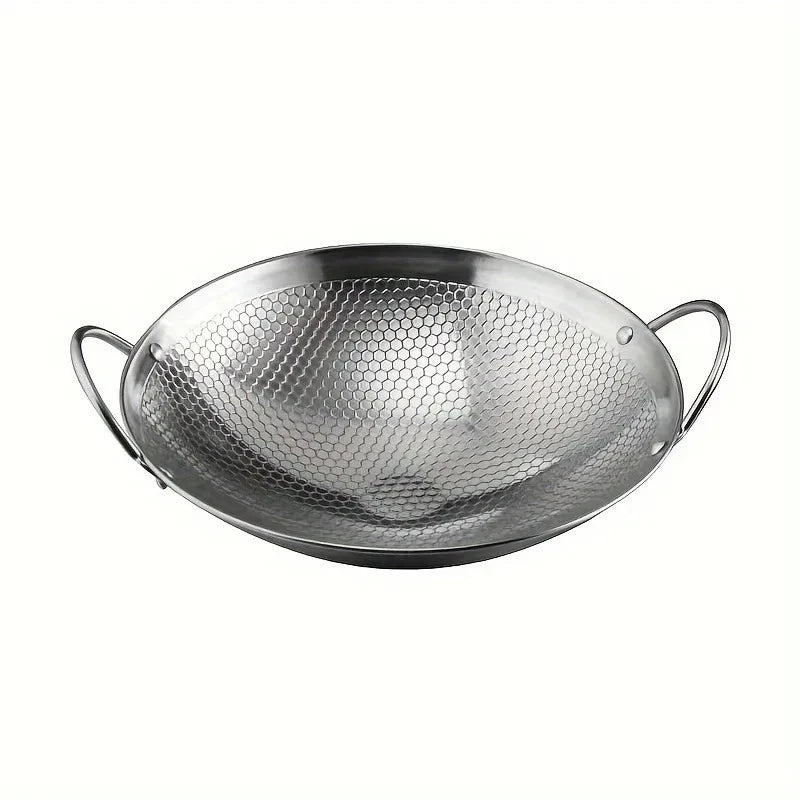 Honeycomb Stainless Steel Wok – 29cm Non-Stick Dual Handles Pan for Pasta, Steak, Stir-Frying, Boiling, Deep-Frying, Ramen & More – Scratch-Resistant & Heat-Conductive – Ideal for Restaurant or Home Use