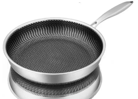 Honeycomb Tri-Ply Stainless Steel Frying Pan-Available sizes: 26cm, 28cm, 30cm, 32cm silvery