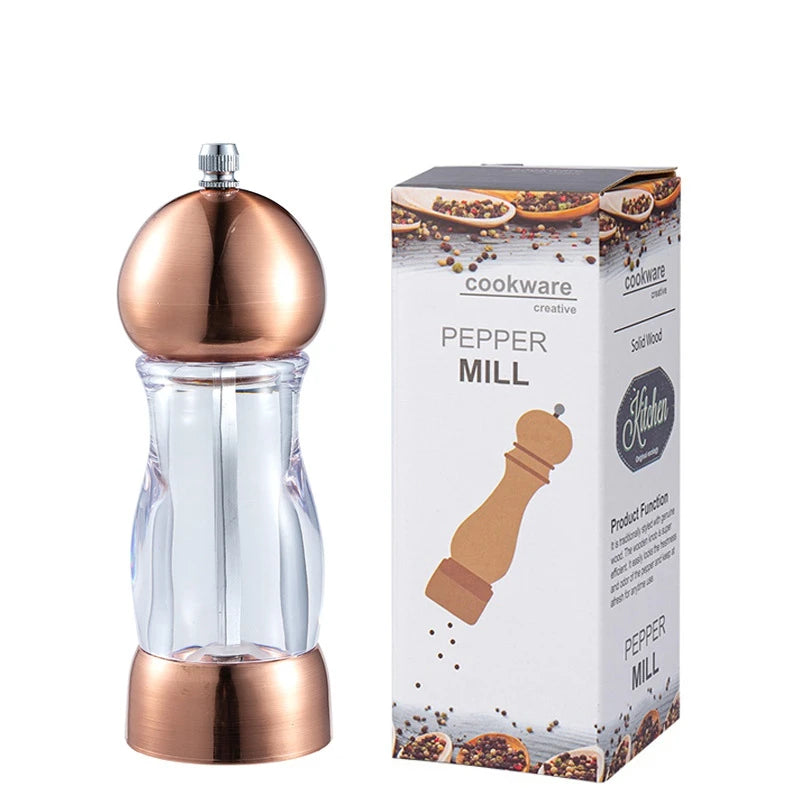 6 Inch Acrylic Salt & Pepper Mill – Manual Salt & Pepper Grinder with Adjustable Ceramic Coarseness – Refillable Peppercorn Grinder – Great for Sea Salt & Peppercorns for the Kitchen & Dining Table
