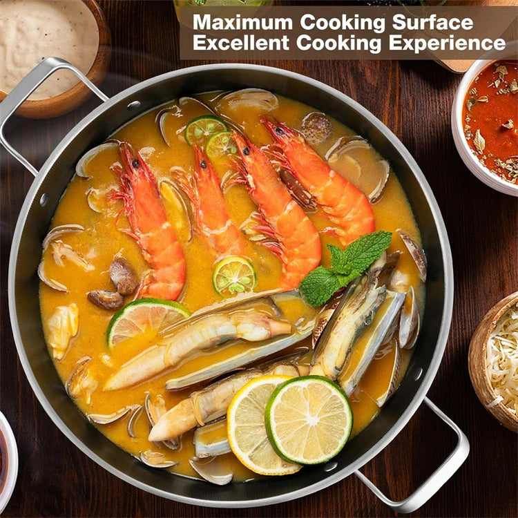 Honeycomb Tri-Ply Stainless Steel Skillet / Paella Pan – Non-Stick Frying Pan with Glass Lid Perfect for Searing, Stir-Frying & One-Pan Meals or preparing paella, Available in 26cm, 28cm, 30cm, 32cm