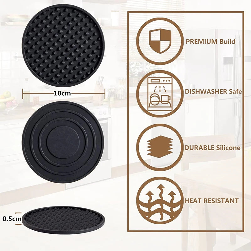 6 Pack Silicone Drink Coasters with Holder – Heat Resistant Non-Slip Cup Mats – Ideal for Protecting Tables & Worktops – Available in Black, Brown, Grey, Green, Blue & Sky Blue Colours
