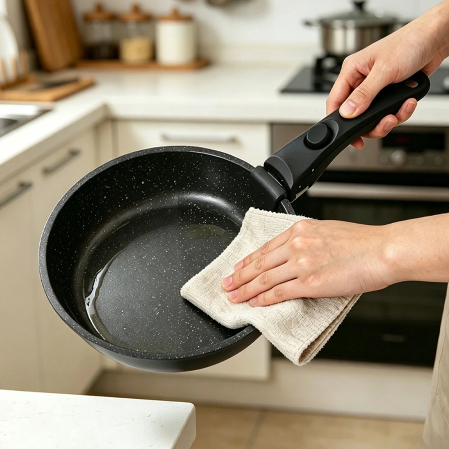 5-Piece Non-Stick Cookware Set with Detachable Handle – Aluminium Alloy, Stackable, Induction Compatible, Great for Everyday Cooking, Frying, and Sautéing
