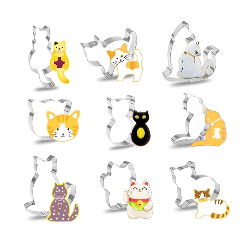 9 Piece Stainless Steel Cat Cookie Cutter Set – Cute Cat Biscuit & Fondant Cutters – Ideal for Baking & Cake Decorating