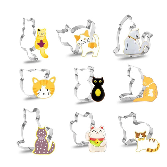9 Piece Stainless Steel Cat Cookie Cutter Set – Cute Cat Biscuit & Fondant Cutters – Ideal for Baking & Cake Decorating