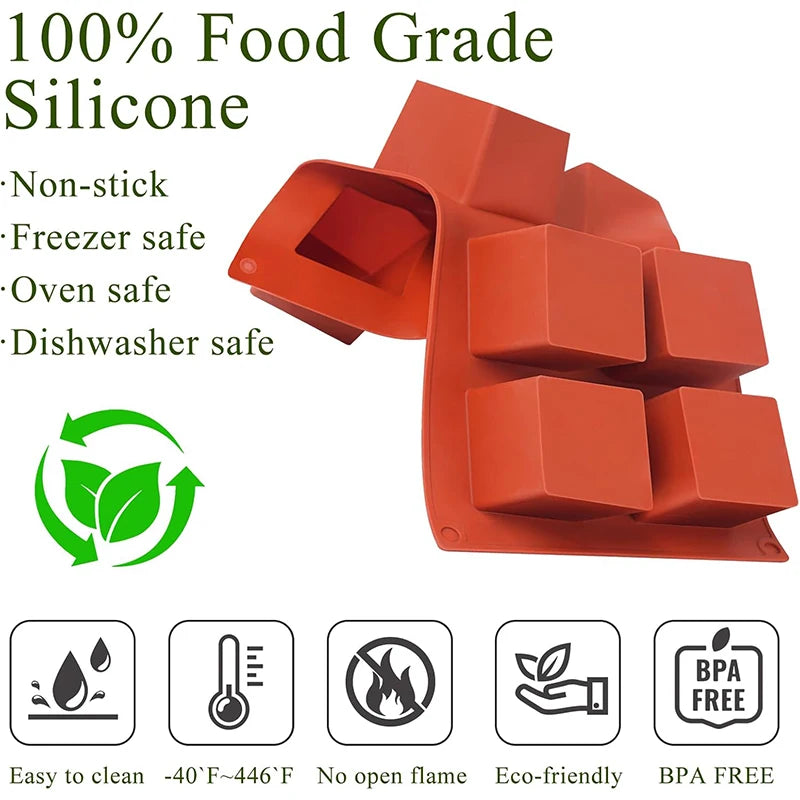 8 Cavity Silicone Cube Cake Mould – 3D Square Mousse & Dessert Mould – Ideal for Brownie Bites, Mousse Cakes & Chocolates