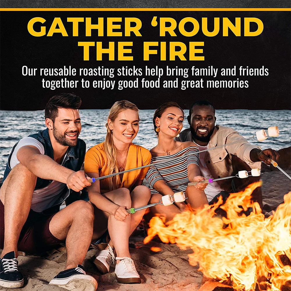8 Piece Extendable Stainless Steel Roasting Sticks – Telescopic Marshmallow & BBQ Skewers – Great for Campfires, Fire Pits & S'mores