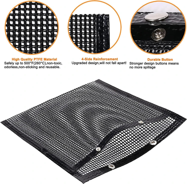 Reusable PTFE Mesh Grill Bags – Non-Stick BBQ Bags for Charcoal, Gas Grills & Smokers – Best for Grilling Vegetables, Fish & Small Foods – Available in 3 Sizes