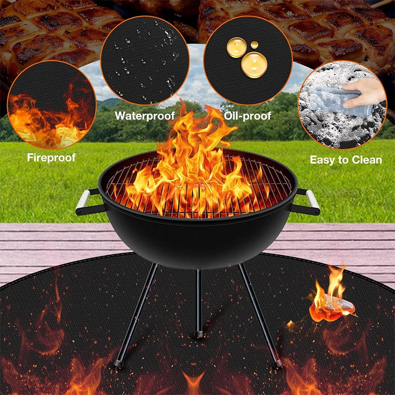 Round Fireproof Fire Pit & Under Grill Mat – Oil-Proof, Waterproof BBQ Pad – Great for Protecting Decks, Patios & Lawns