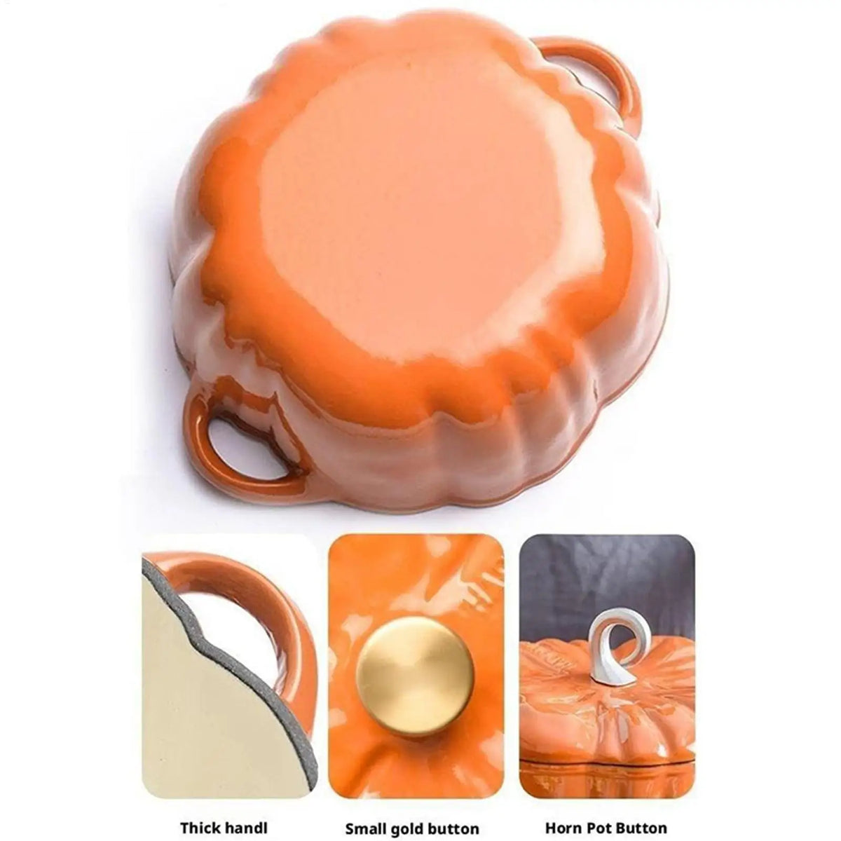 Pumpkin Cast Iron Dutch Oven – Enamelled Mini Casserole Pot & Cocotte with Lid – Perfect for Autumn Soups, Stews & Halloween Serving (16cm)