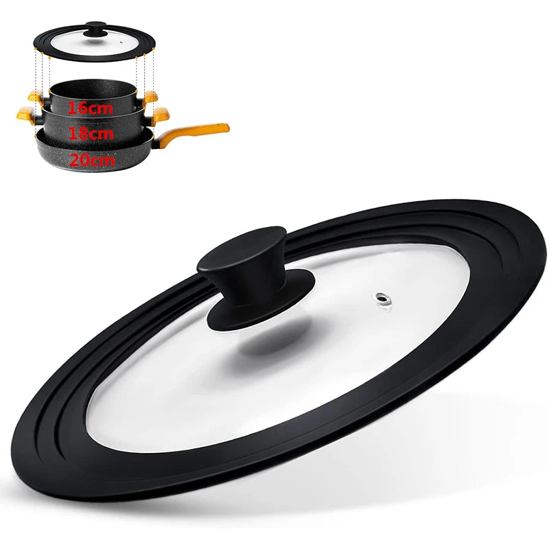Universal Tempered Glass Pot & Pan Lid with Heat Resistant Silicone Rim – Fits Multiple Sizes of Pots, Pans & Skillets – Ideal for Simmering, Steaming & Keeping Food Warm – Available in 6 Size Ranges from 16cm to 30cm