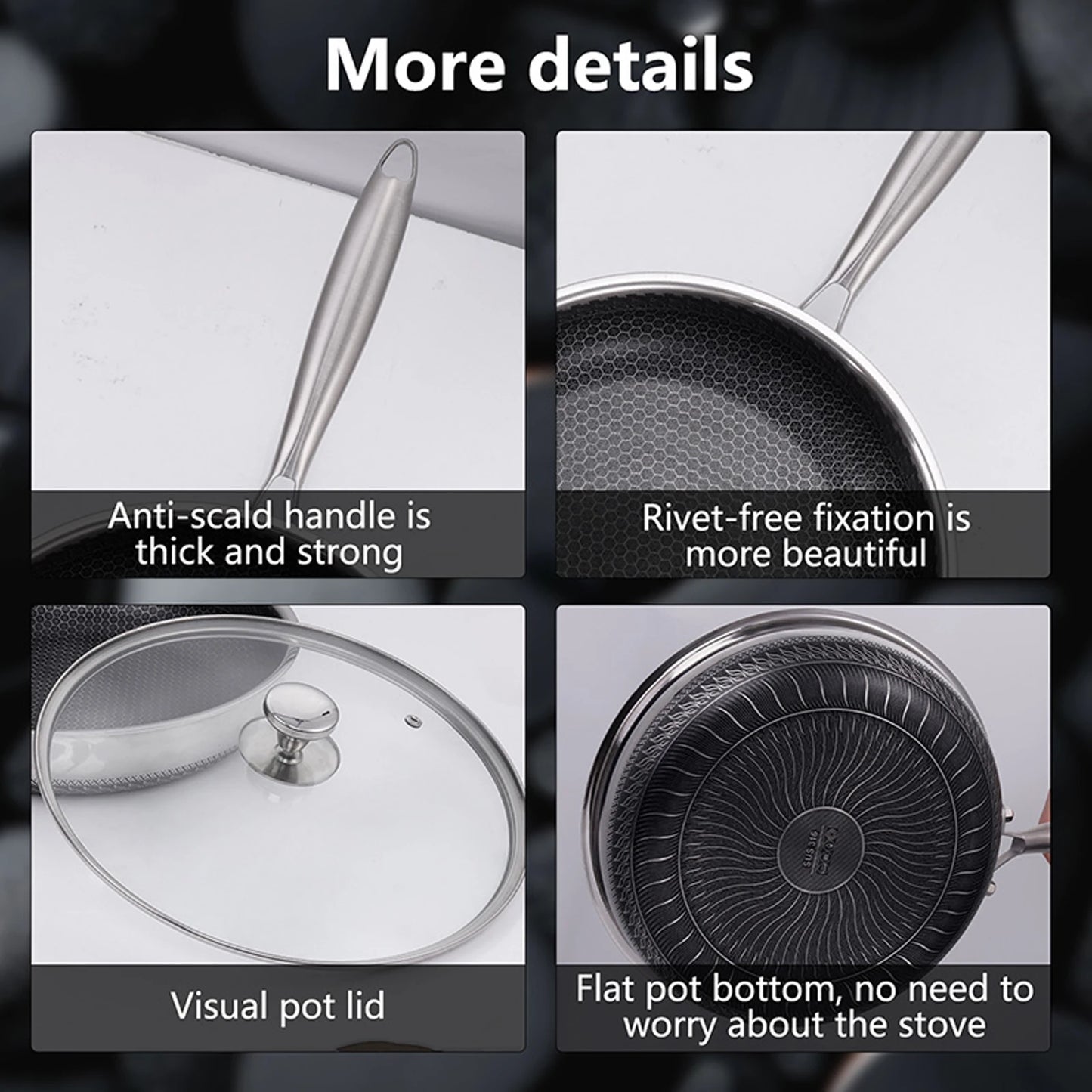 30cm Hybrid Nonstick Frying Pan | 316 Stainless Steel Deep Skillet with Glass Lid | Gas, Electric & Induction Compatible