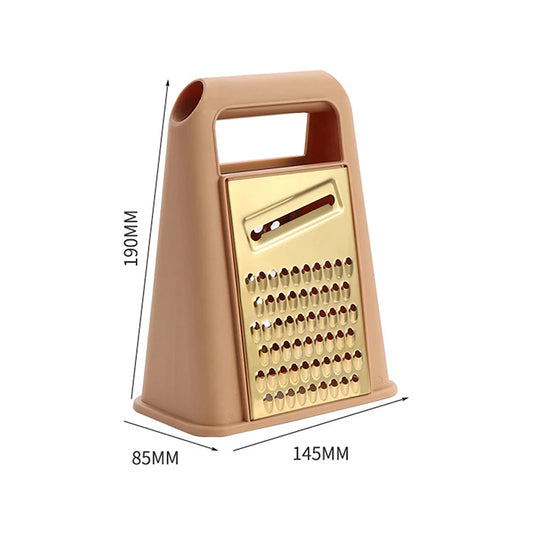Stainless Steel Box Grater with Handle – Versatile Kitchen Grater for Cheese, Vegetables, and More, Colour: Brown