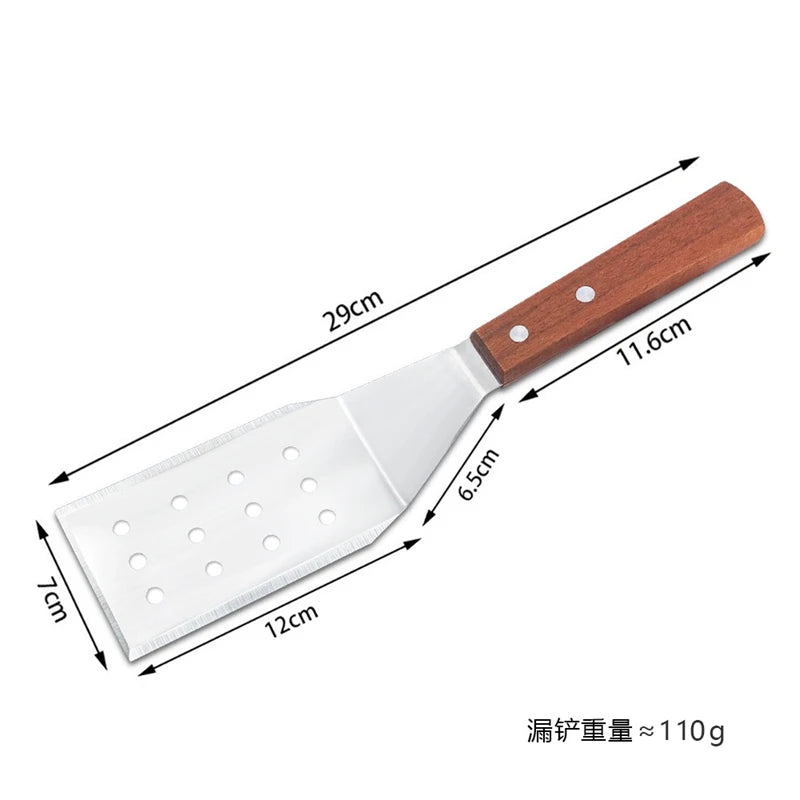 Stainless Steel Griddle Spatula & Grill Scraper with Wooden Handle – Square Head Burger Turner & Pizza Shovel – Perfect for BBQ, Steaks & Pancakes