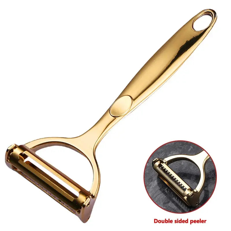 Golden Zinc Alloy Vegetable Peeler – Sharp Dual-Edged Blade with Non-Slip Handle for Effortless Potato, Carrot & Fruit Peeling